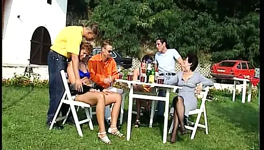 Mature German whores sharing dicks in hot outdoor orgy