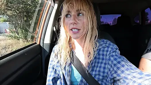 Petite Blonde Deepthroats Cock in Public Parking Lot