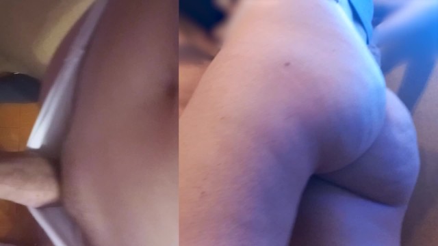teenage girl with a perfect body was hard dry humped in white lace panties, cum between big butt