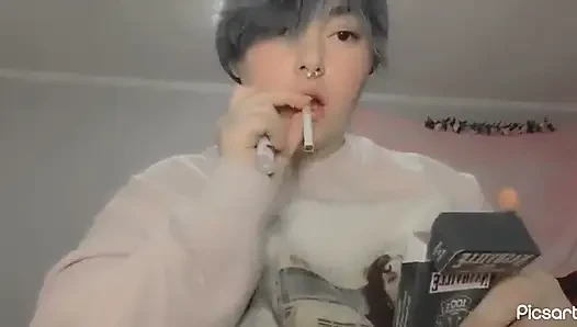 Smoking and Self Titty Suck