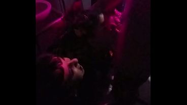 Amateur - 3 Girls giving blowjobs in a club bathroom in 3 Boys