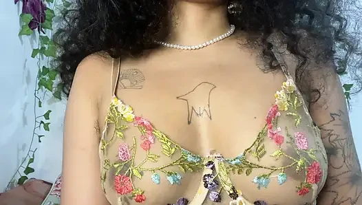 Hairy goddess deepthroating a big dildo