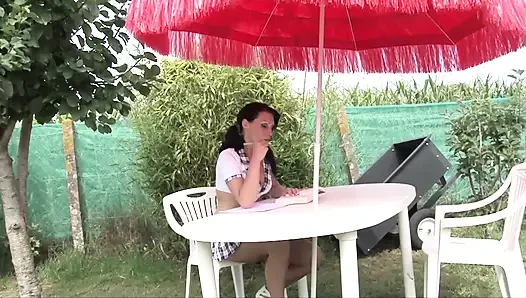 Teen gets hard drilled in the backyard