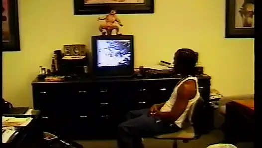 Fit ebony slut with big tits gets her cunt banged by black cock
