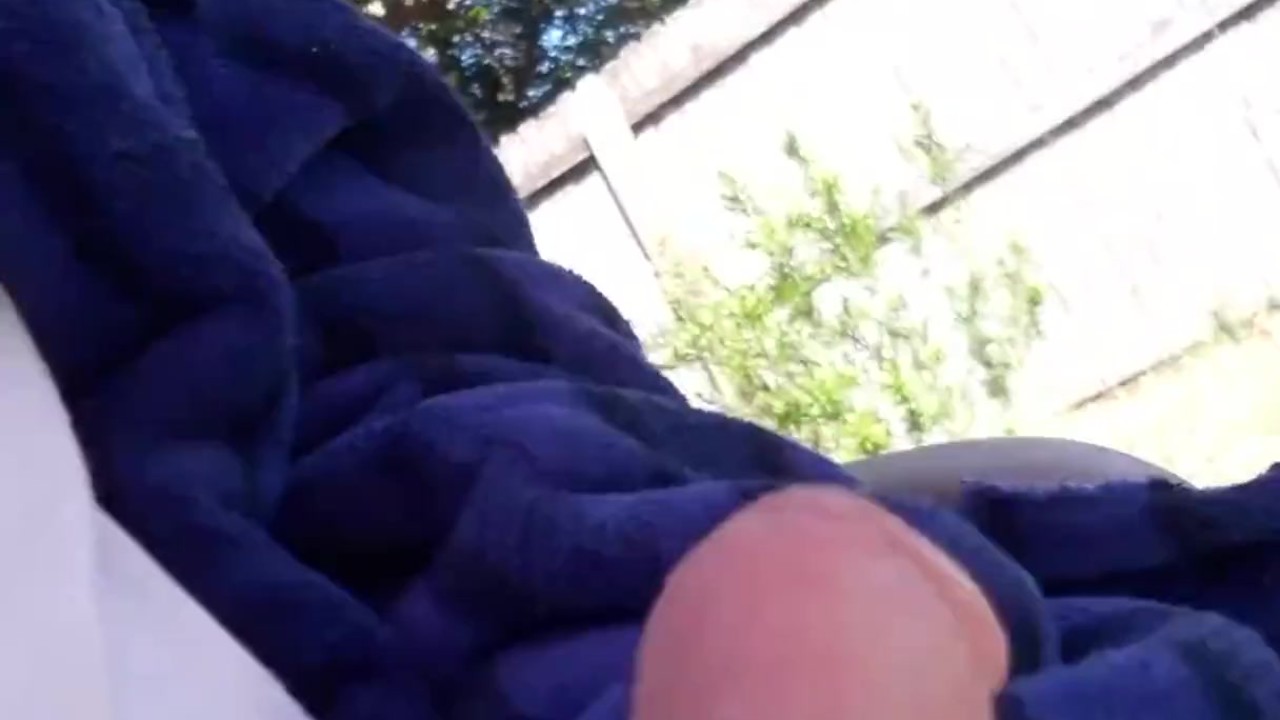 Saturday morning relaxing in the back yard part 2. Exhibition cumshot in my bathrobe