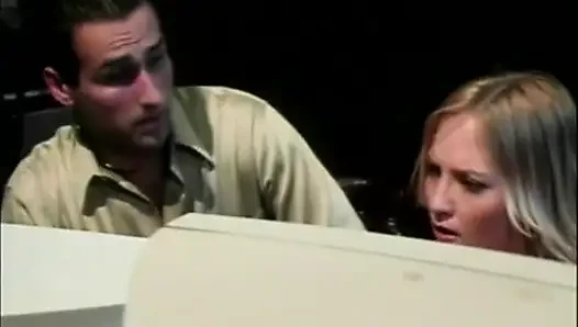 Hot Andrea Adams rides dude on office chair