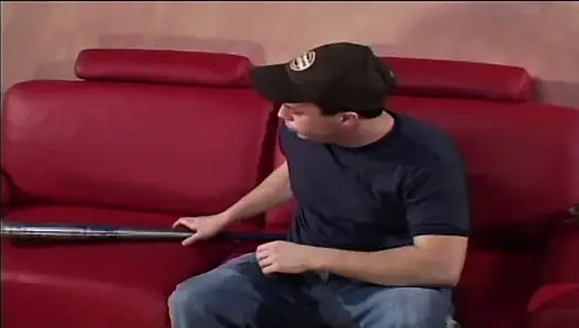 Horny brunette momma loves fucking young stud's cock on the sofa