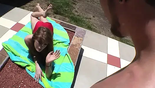 Beautiful redhead with big natural tits takes the cock