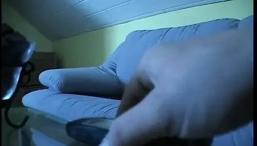 Busty blonde with round ass wearing stockings masturbating before getting cum on tits