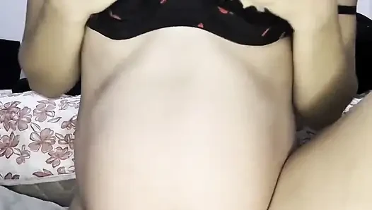 Beautiful Latina Getting Her Pussy Fucked with a Cucumber, Pregnant