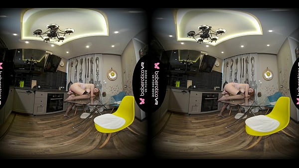 Solo babe, Candy Red masturbates in the kitchen, in VR