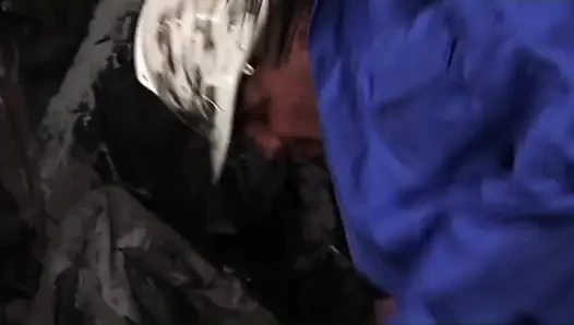 Miner Stud Gets Hardcore Threesome with Two Sluts