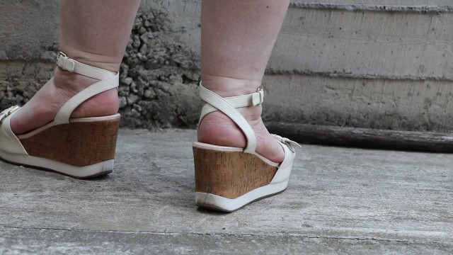 plump legs in open sandals outdoors  Foot fetish and ASMR