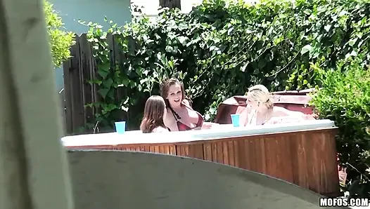 Pervs on Patrol - Voluptuous Rylie Richman & Chloe Get Caught on Camera During a Wet & Wild Threeway Pool 3some