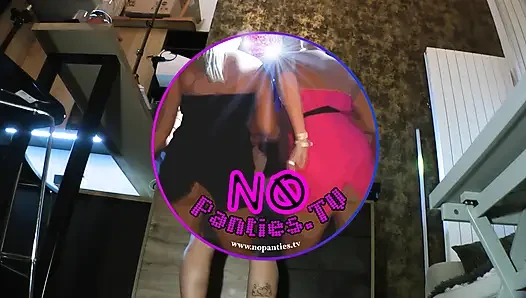 No panties Djane big ass shake while playing music legs and sexy rave-style raver EDM costume dress