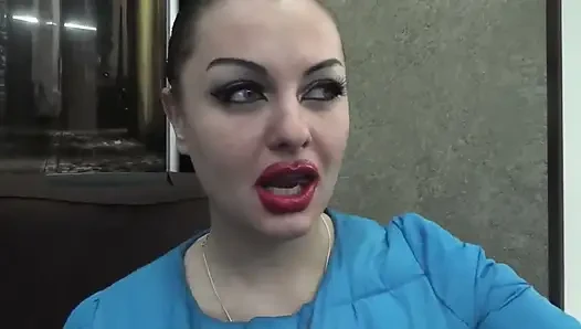 Sexy make-up huge red lips smoking