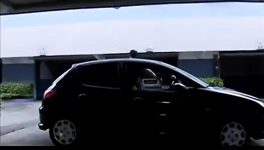 Bad girl with tats and leather skirt gets her pussy rammed in a garage