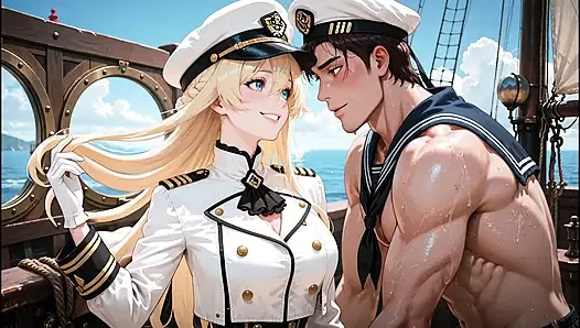 Adventure on the high seas, cute captain with giant tits- anime- AI porn