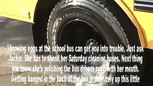 Cute girl is washing the bus but suddenly she is getting her bang