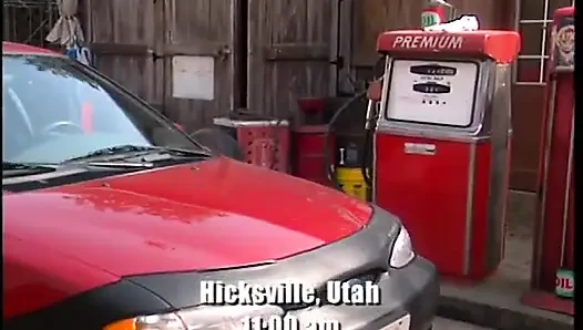 Cowboy dungaree fucks a rich man's sexy wife with great tits at gas station