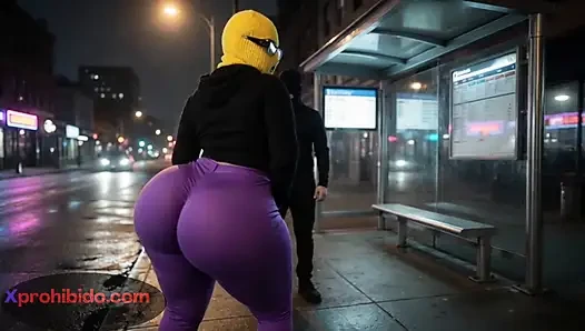 Curvy Big Ass Girlfriend Twerking at the Bus Stop
