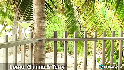 Lorna, Gianna & Terry love sucking each other's big tits