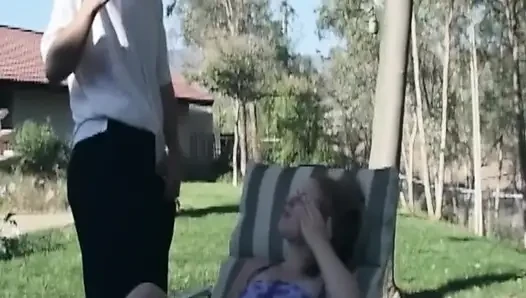 Mature Blonde MILF Sucks Thick Cock on Patio