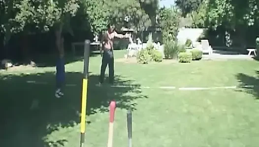 Mature Blonde MILF Takes Giant Broom Handle Anal