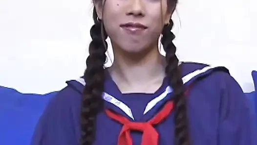 Asian babe pussy fucking big dick sucking in a college uniform...cum in mouth