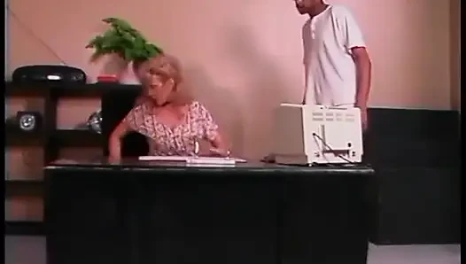 Horny blonde MILF deep throats a huge black cock before rough fuck