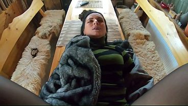 Elegant Fur-Coated Slut Fucked on a Wooden Table and Covered in Cum Twice