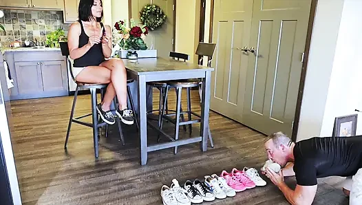 Licking Worn Out Sneakers and Sniffing Rank Girl Socks!