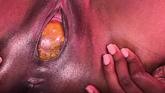 Part 2 of village girl putting random food in her pussy
