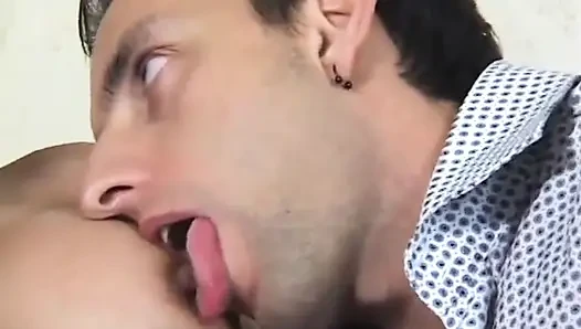 Big cock guy blows his load all over pretty whore's tits after fucking her cunt