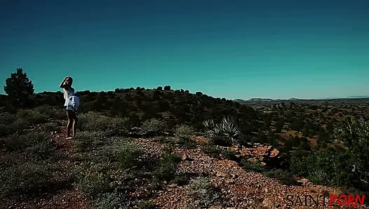 Skinny Blonde with Tattoos Rubs Her Shaved Pussy Outdoors in the Desert