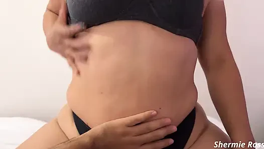 Playing with her tits until I come.
