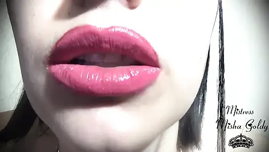 Pink-golden lip gloss fetish & worship