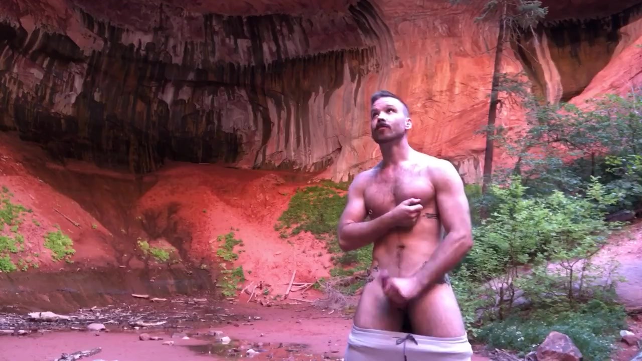 Cute jock jacking off in nature