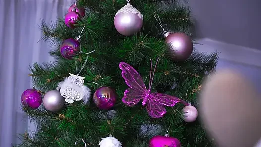 Hot girls celebrating Christmas together and sharing cocks in various positions