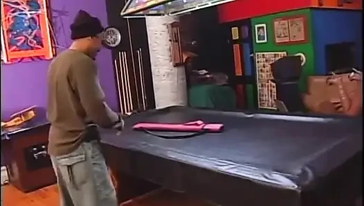 Pool table pounding for this beautiful young ebony princess with big facial