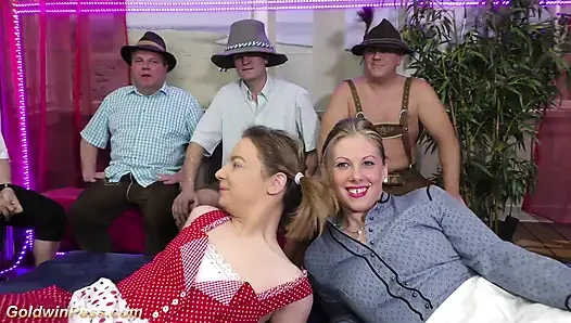Cute german teens in a wild lederhosen fuck orgy