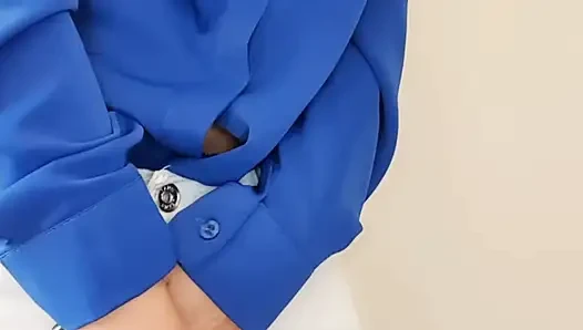 Sexy secretary strips and masturbates screaming with pleasure
