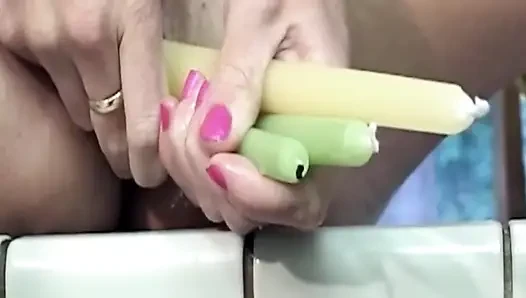 Blonde MILF Stretches Her Wet Pussy with Baseball Bat