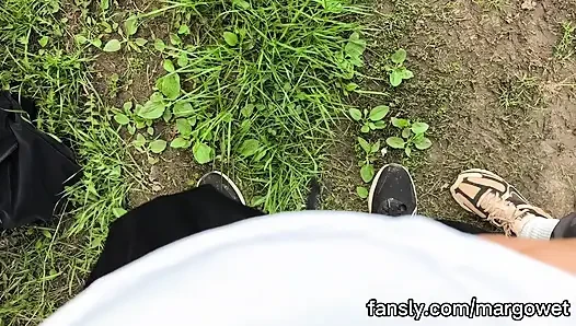 Risky Handjob in Open Field - Almost Caught! POV Outdoor Cumshot