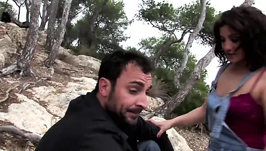 Young brunette ass fucked in the woods by a hard cock