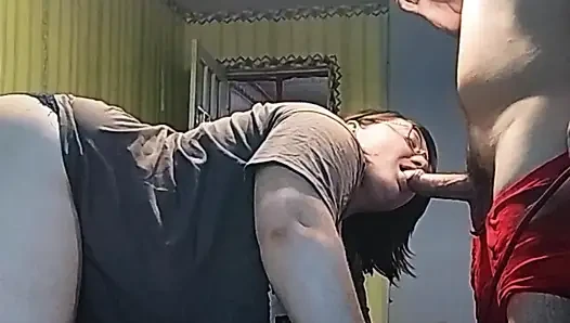Homemade Profile Blowjob Curvy MILF Gets Mouth Fucked Then Cum on Tits and Stomach