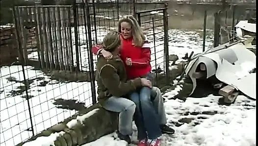 Sexy lesbians pussy dildo penetrated in the garden