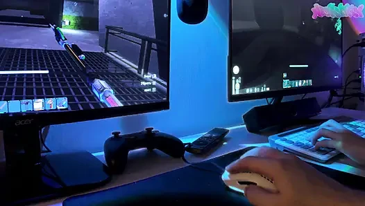 Thick gamer babe rolling eyes during passionate rainy day creampie