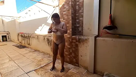 Cold Shower Sex and Thick Cum on Her Ass to Beat the Heat