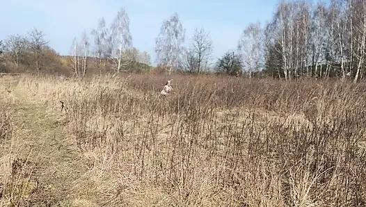 Polish Rabbit Fucked in the Field. He Sucks Cock Until He Cums on His Tits